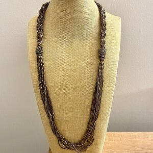 New Chico’s Gold Seed Bead Multi Strand Statement Necklace 29” Length